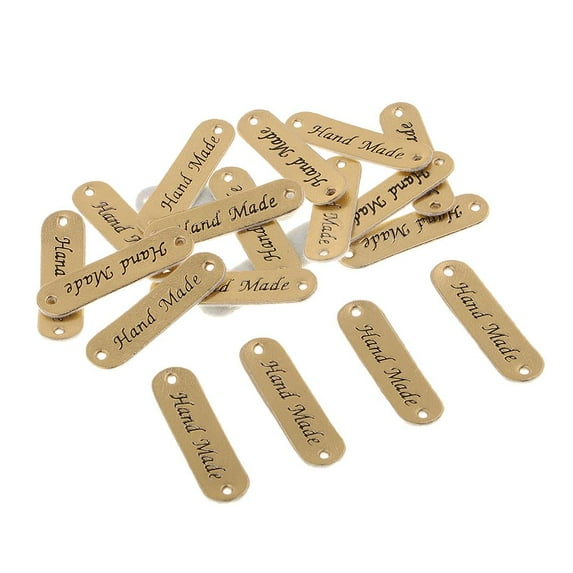 20 Pcs Retro Labels PU Leather Label Tags Buttons Apparel Handmade , 45x12x1mm Gold