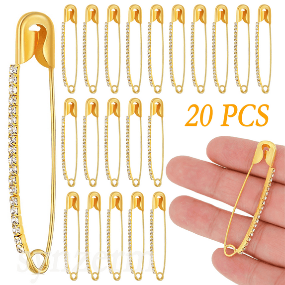 20 Pcs Rhinestone Brooches Pins, Big Safety Pins Sweater Shawl Clips, Faux Crystal Brooches, Safety Pins for Women Skirts Sweater Scarf Lapel Hat
