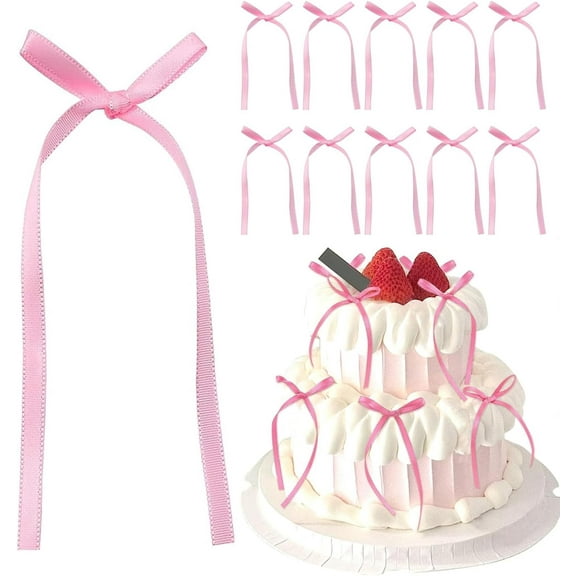 20 Pcs Ribbon Bows,Cake Bows,Pink Bow Birthday Cakes Topper Decorations Accessories Kits Kids Dessert Delicate Small Pinks Bowknot Ribbons Decor Set for Birthday-Party,Wedding,Anniversary,Ceremony