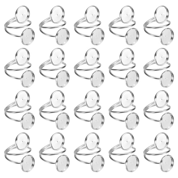 20 Pcs Ring Blank, Adjustable Finger Ring Blank Base Fit 12mm Round for Jewelry Making, White Gold