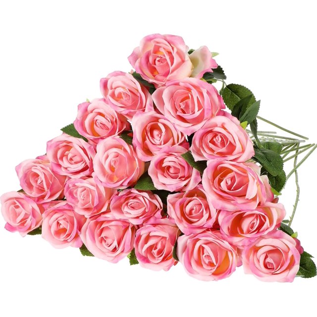 20 Pcs Rose Artificial Flowers with Long Stem Realistic Silk Roses Bulk