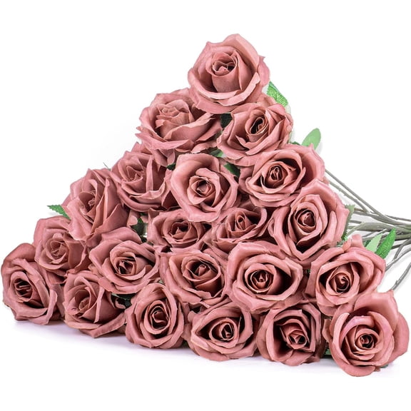 20 Pcs Rose Artificial Flowers with Long Stem Realistic Silk Roses Bulk Real Touch Plastic Bouquet of Roses for Home Bridal Wedding Party Table Centerpieces Decorations (Black)