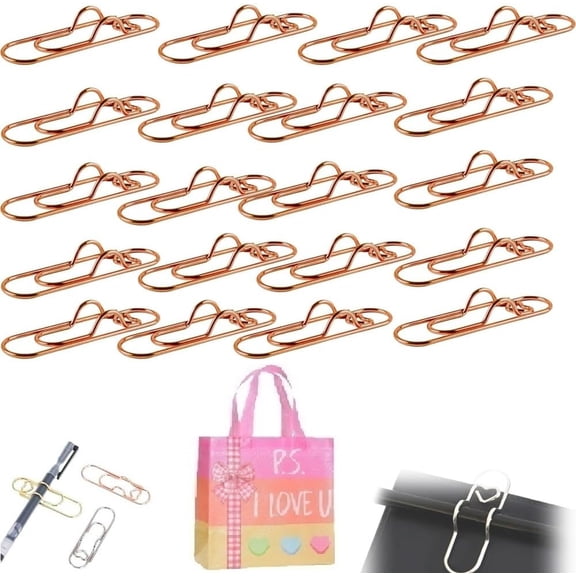 20 Pcs Rose Gold Heart Shaped Metal Pen Clips, Multifunctional Carbon Steel Paperclip & Pen Holder Clips - Cute Decorative Office Accessories for Notebook, Planner  Z