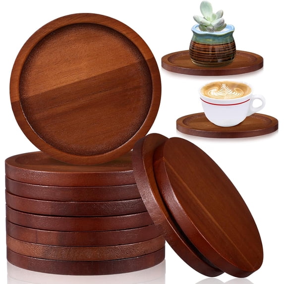 20 Pcs Round Acacia Wood Coasters for Planters Small Plant Saucer 3.74 Inch Acacia Wood Planter Drink Saucer Trays DIY Resin Coasters Gifts Tabletop Planters Protection Decoration