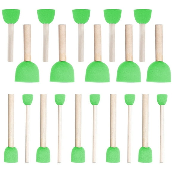 20 Pcs Round Painting Sponge WAFJAMF DIY Drawing Craft Brushes Wood Handle Paint Brush Set for Kids Green