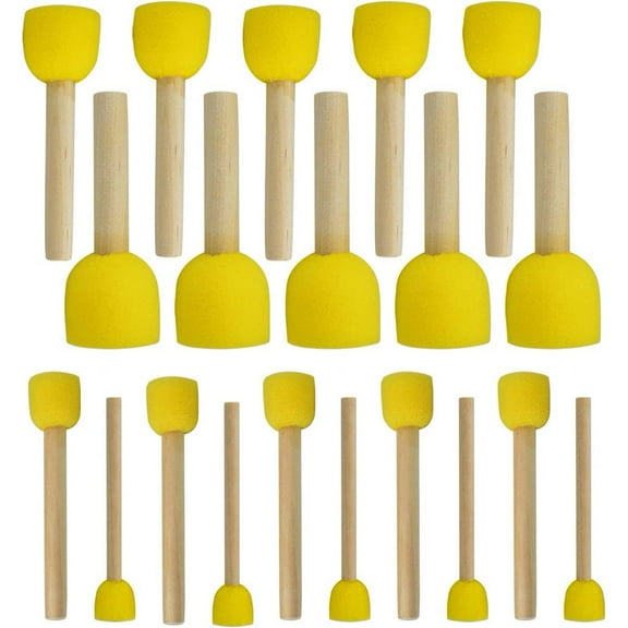 20 Pcs Round Painting Sponge WAFJAMF DIY Drawing Craft Brushes Wood Handle Paint Brush Set for Kids Yellow