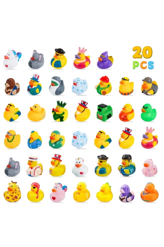 20Pcs Assorted Rubber Ducks for Kids Bath Toys, Random Mini Duckies for Baby Pool Party Favors, Halloween Easter Gifts, Non-Toxic Floatable Duck