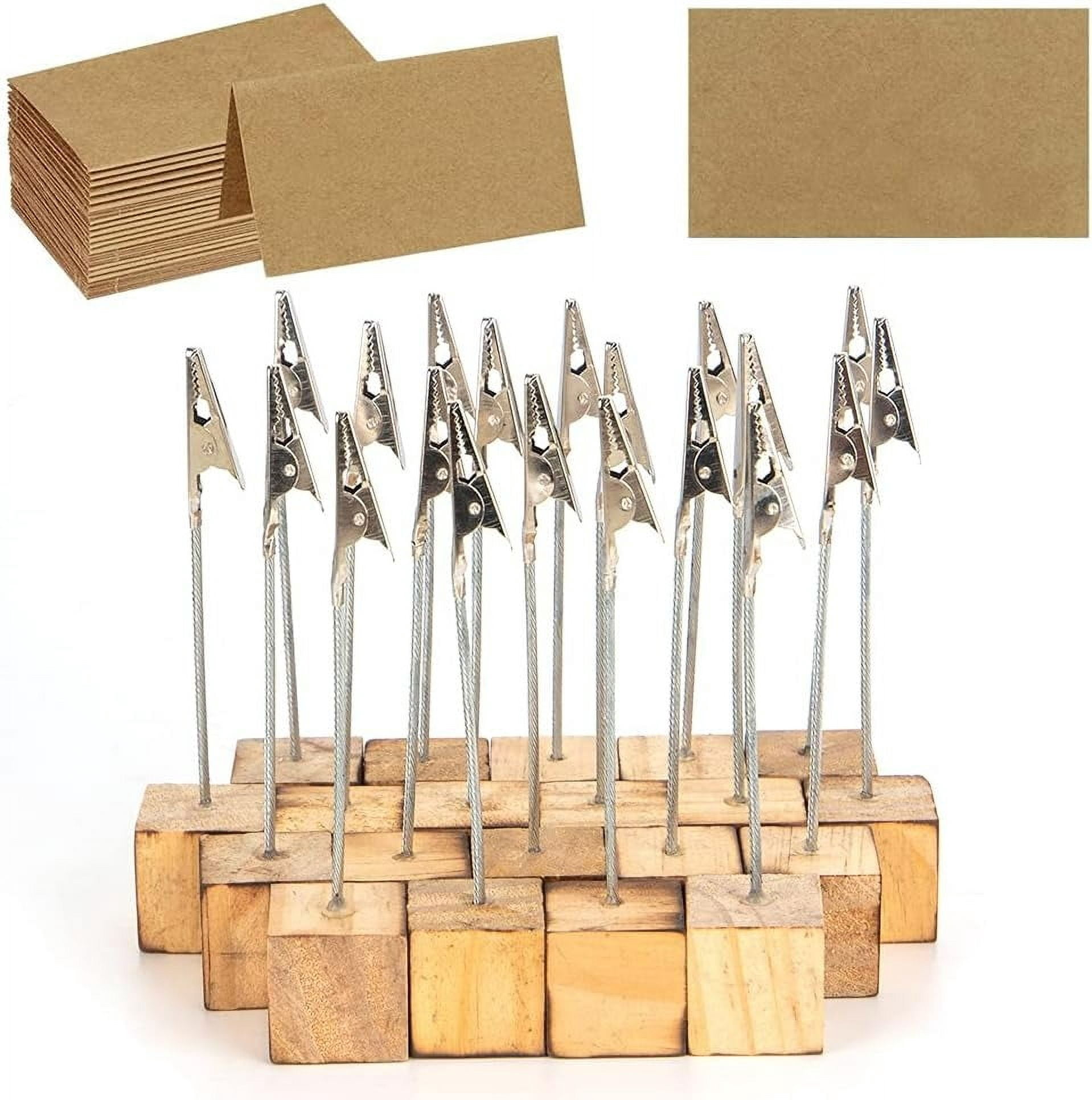 FSJZC Rustic Wood Place Card Holders, Memo Clips with Kraft Cards ...