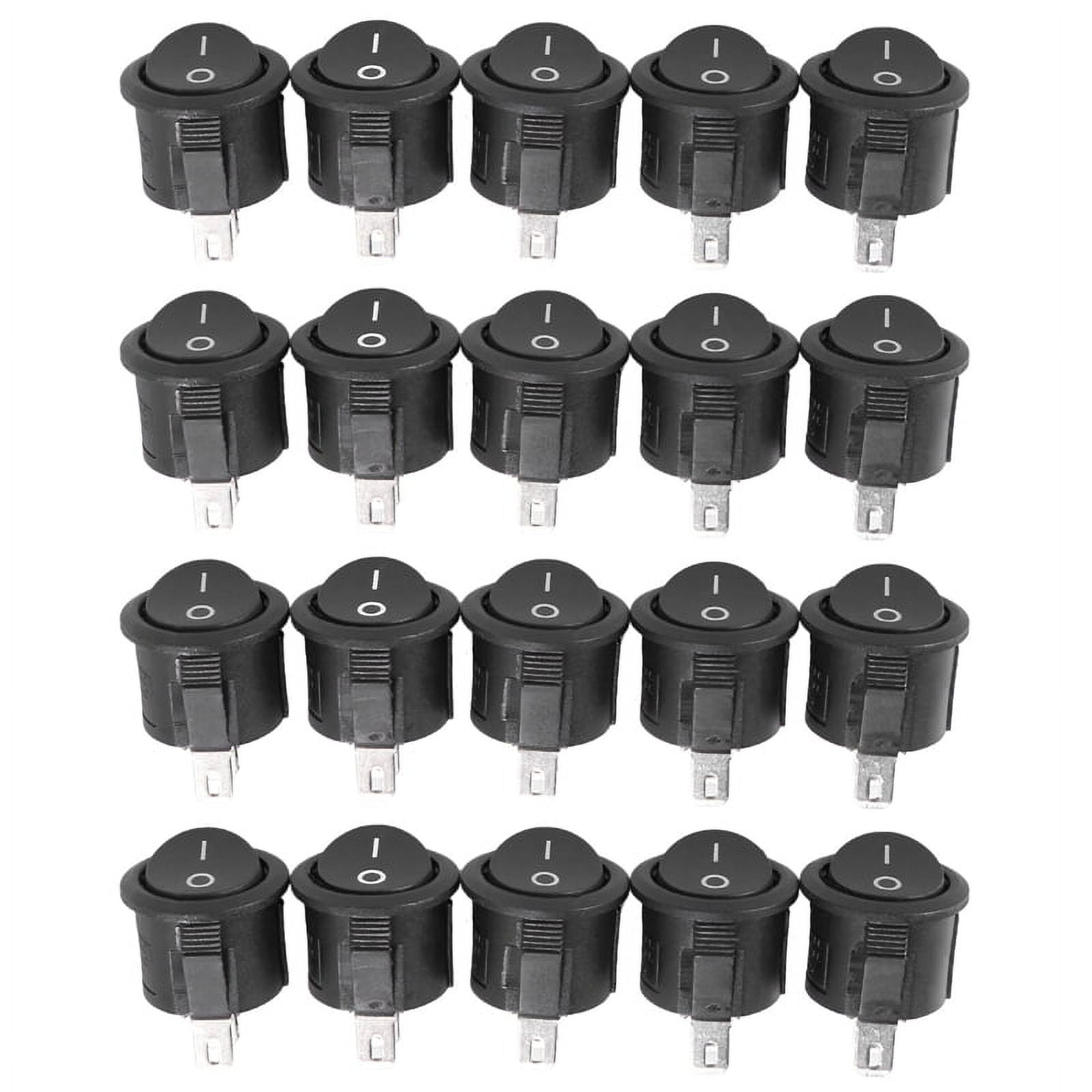 20 Pcs SPST Black Button On/Off Round Rocker Switch AC 6A/125V 3A/250V ...