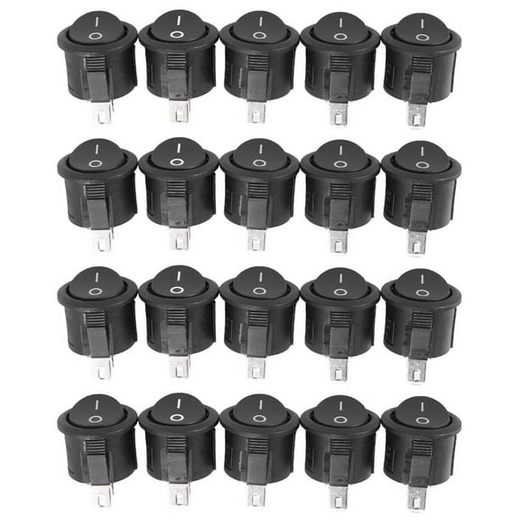 20 Pcs SPST Black Button On/Off Round Rocker Switch AC 6A/125V 3A/250V,20 key switches,Black