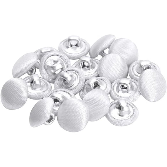 20 Pcs Satin Covered Metal Shank Buttons Cloth Buttons for Wedding Dress Tuxedo Suits (White, 10mm)