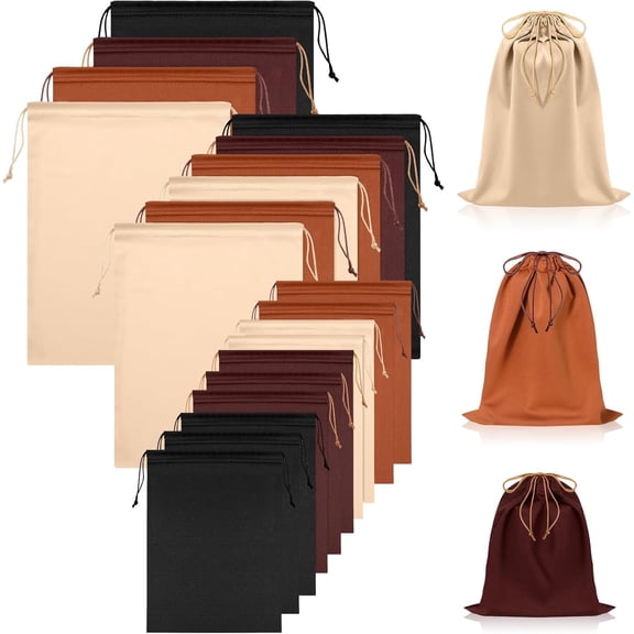 20 Pcs Satin Game Toy Bags with Drawstring Silk Toy Organizer Lightweight Gift Pouch Multipurpose Foldable Stuff Sack Travel Bags for Women Men, 3 Sizes(M,L,XL,Caramel Color)