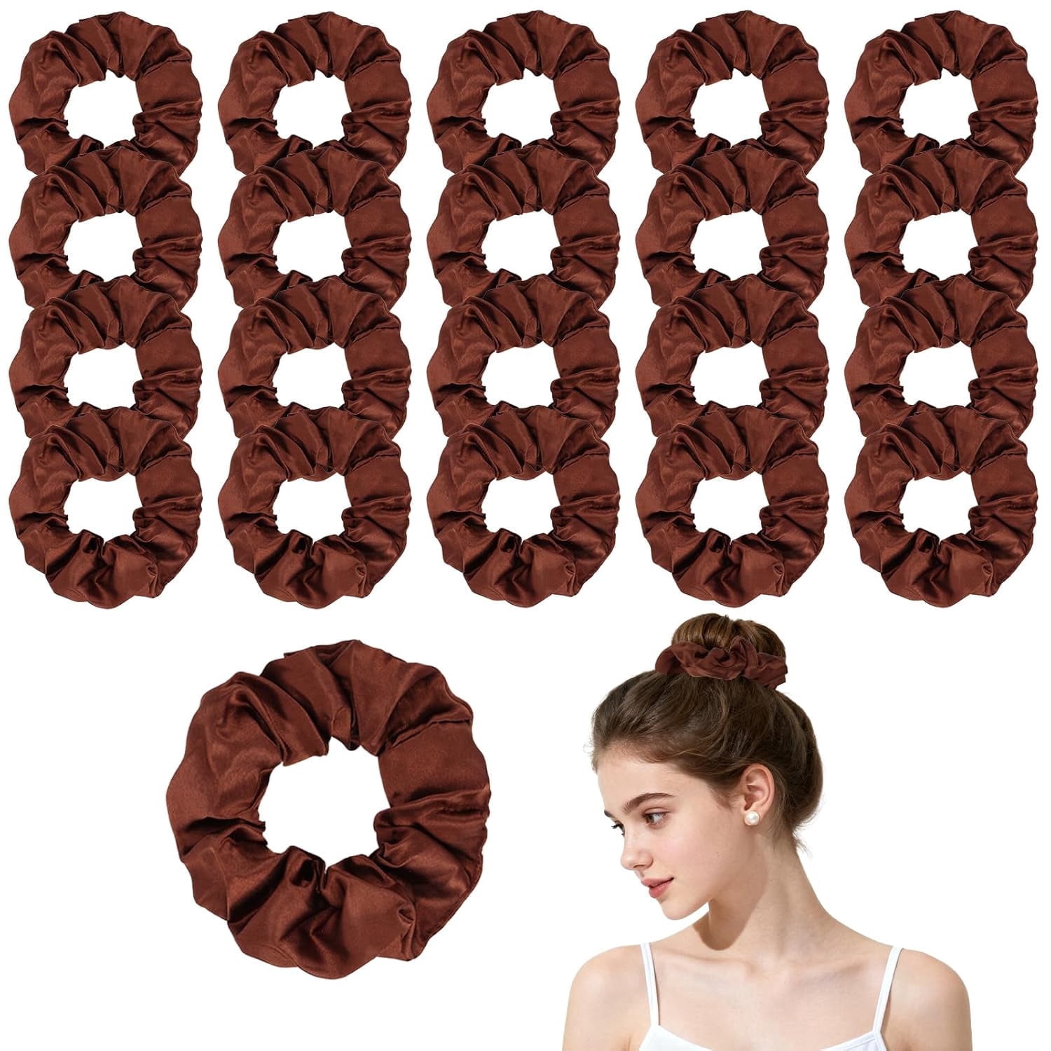 -20 Pcs Satin Silk Brown Scrunchies for Girls and Women Hair Ties no Damage Elastic Hair Scrunchies Birthday Gifts for girls and Women