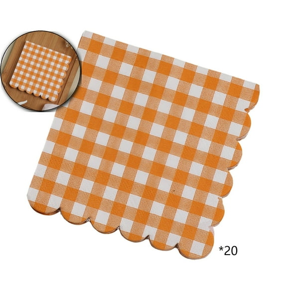 20 Pcs Scalloped Gingham Paper Napkins, Striped Luncheon Napkin, Checkered Dessert Napkins, Disposable Decorations Supplies for Birthday Wedding Party
