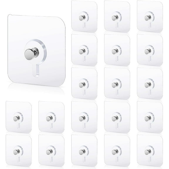 20 Pcs Self Adhesive Wall Hooks No Drill Hooks for Hanging, No-Trace Sticker Frame Hangers without Nails for Mount Wall Shelf, Heavy Duty Adhesive Wall Hooks for Kitchen, Bathroom