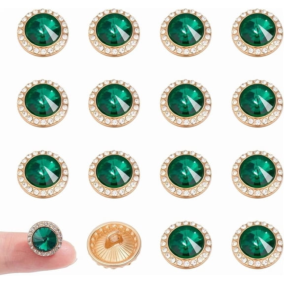 20 Pcs Shank Buttons Alloy Rhinestone Buttons for Sewing Shirts Dress Coat Sweater 0.47x0.34 inch Dark Green Making DIY
