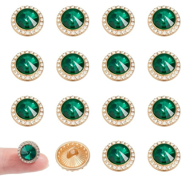20 Pcs Shank Buttons Alloy Rhinestone Buttons for Sewing Shirts Dress Coat Sweater 0.47x0.34 inch Dark Green