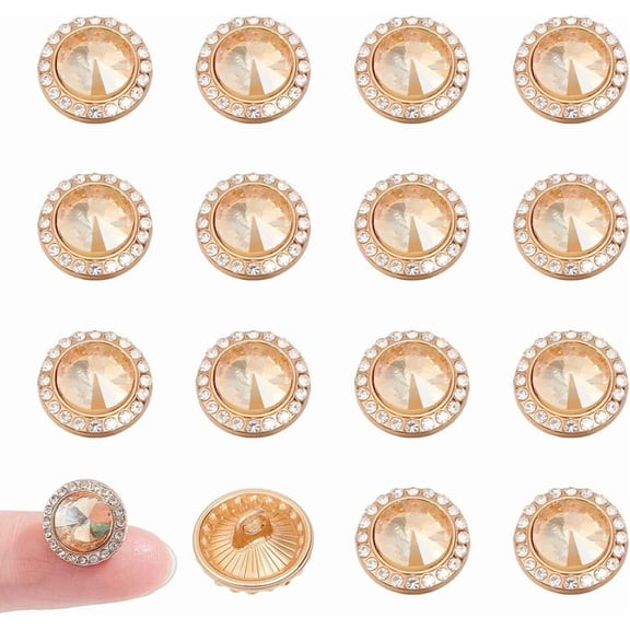 20 Pcs Shank Buttons Alloy Rhinestone Buttons for Sewing Shirts Dress Coat Sweater 0.47x0.34 inch Pale Goldenrod Gold DIY