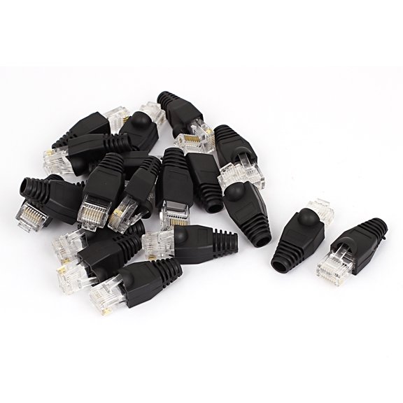 20 Pcs Shielded 8P8C RJ45 Plug Ethernet Adapter Connectors w Boots Cover Black