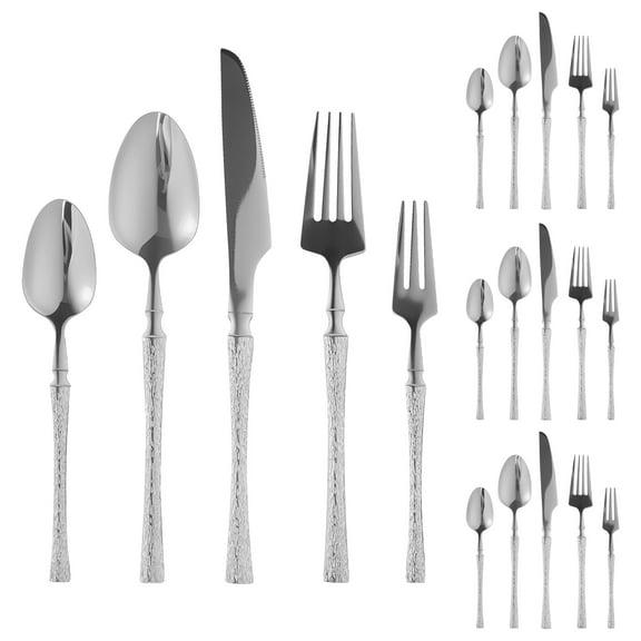 20 Pcs Silver Silverware Set Small Waist Tree Pattern Stainless Steel Tableware Creative Hotel Tableware Steak Spoon Dessert Fork Dishwasher Safe