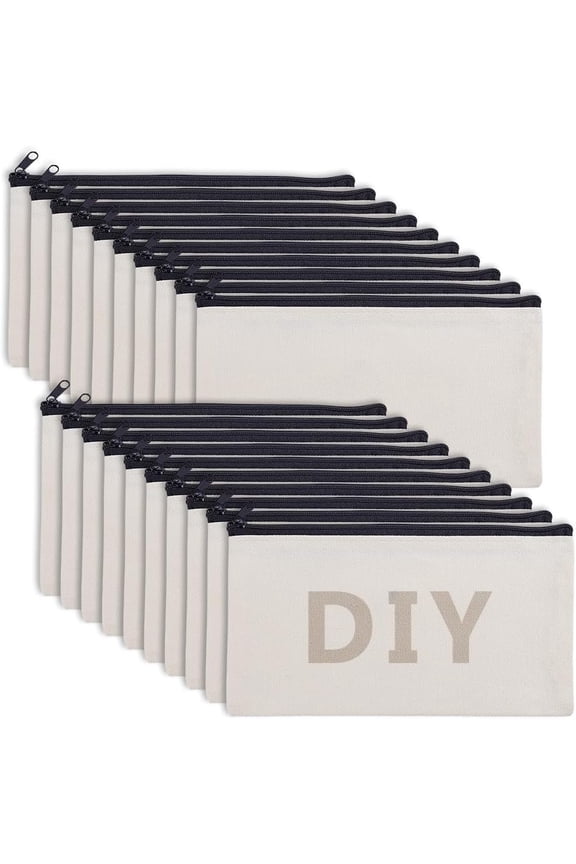 20 Pcs Small Canvas Zipper Pouch Beige Rectangle Canvas Pencil Cases Blank Makeup Bags Travel Toiletry Bag for Pencil Makeup