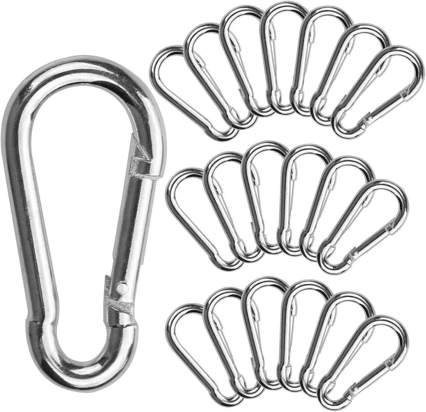 20 Pcs Small Carabiner Clip 1.57 Inch Stainless Steel Spring Snaps Hook M4  for Keys Swing Set Camping Fishing Hiking Traveling