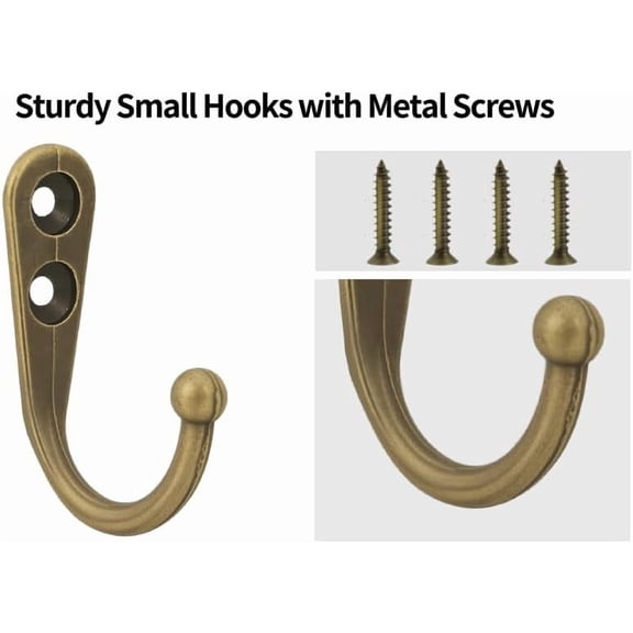 20 Pcs Small Key Hooks for Hanging, Key Holder, Wall Mount Hook with Stainless Steel Metal Screws, Command Hooks Utility Hangers for Key, Hat, Cup, Coat, Picture (Bronze)
