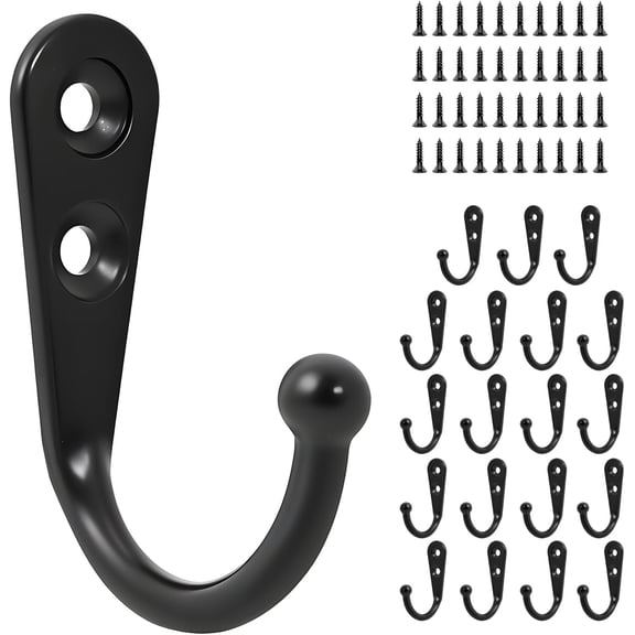 20 Pcs Small Key Hs for Hanging, Key Holder, Wall Mount H with Stainless Steel Screws, Command Hs Utility Hangers for Key, Hat, Cup, Coat, Picture (Black)