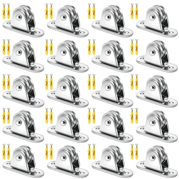 20 Pcs Small Pulley Block 1 Inch Wall Mount Pulley Stainless Steel Silent Pulley Wheel Loading 400lb Duplex Pulley Heavy Duty Fixed Pulley for Rope Cord Moving Wall Ceiling Mount DIY Project
