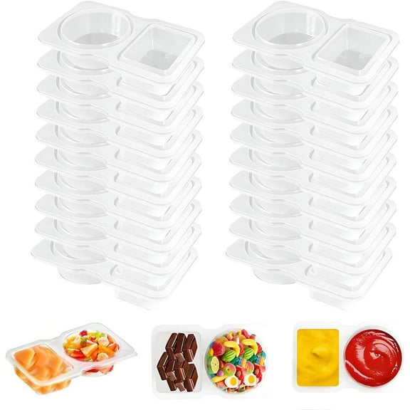 20 Pcs 5 oz Snack Containers with Lid, Reusable Double Compartment Condiment Containers