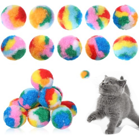 20 Pcs Soft Plush Cat Ball, 1.2 in Colorful Cat Pom Pom Ball Toys Rainbow Cats Toy Balls Fuzzy Kitty Balls Kitten Puff Interactive Training for Cats Kitten Pet Playing Exercising