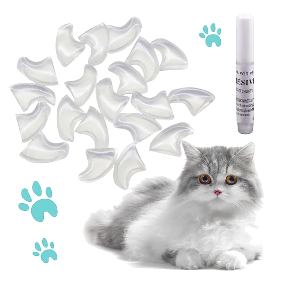20 Pcs Soft Rubber Cat Nail Caps Pet Scratch Control Covers with 1.8ml Adhesive Glue Safe Comfortable Pet Claw Protectors for Cats of All Sizes