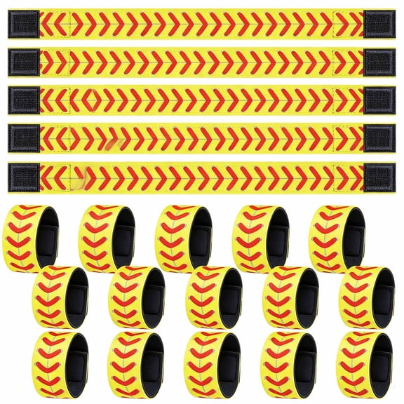 20 Pcs Softball Sleeve Holders 7.4 Inch Softball Shirt Sleeve Straps, Yellow with Red Stitching, Fastpitch Sports Shirts Sleeve Ties for Softball Practice, Game Days, Team Uniforms, Tournaments