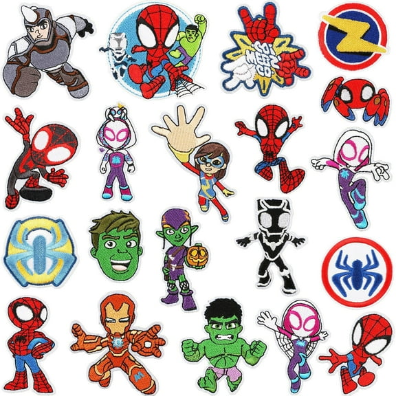 20 Pcs Spider-Man Iron on Patches Spider-Man Embroidered Patches Iron on Spider-Man Patches for Hats Backpack Clothes Jackets