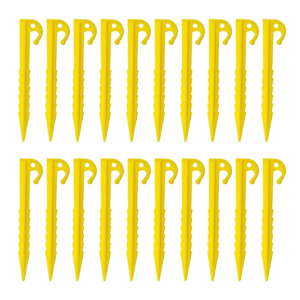 50-Pack 5.5 Inch Plastic Tent Pegs – Heavy Duty Serrated Tarp Stakes For Sand, Soil, Camping, Lawn (Yellow)