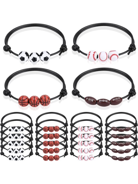 20 Pcs Sports Party Favors Charm Bracelets,Soccer Basketball Football Baseball Bead Ball Bracelets Adjustable Wristbands Sport Theme Birthday Party Favor Gifts for Teen Adults