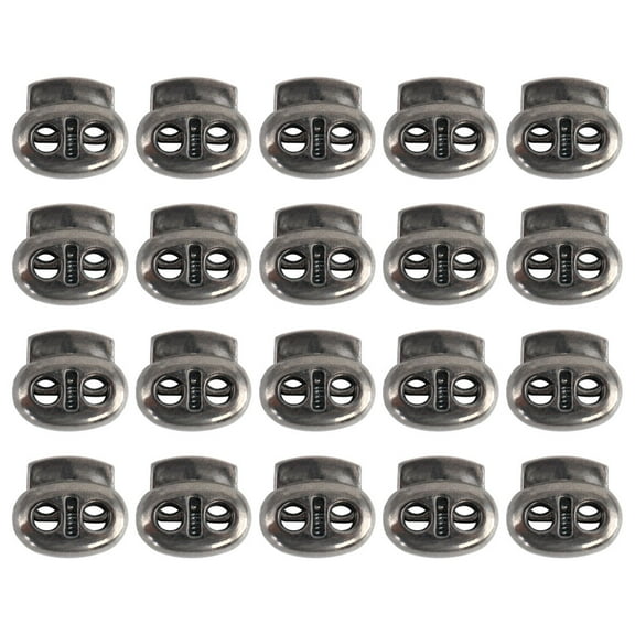 20 Pcs Spring Cord Locks Plastic End Fastener Double Holes Clip Rope Toggle Stoppers Sliders, Metal Black