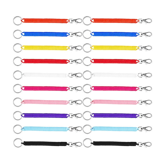 20 Pcs Spring Keychain Lanyard Id Cards Holder Coil Hooks Leash Cell Phone Plastic