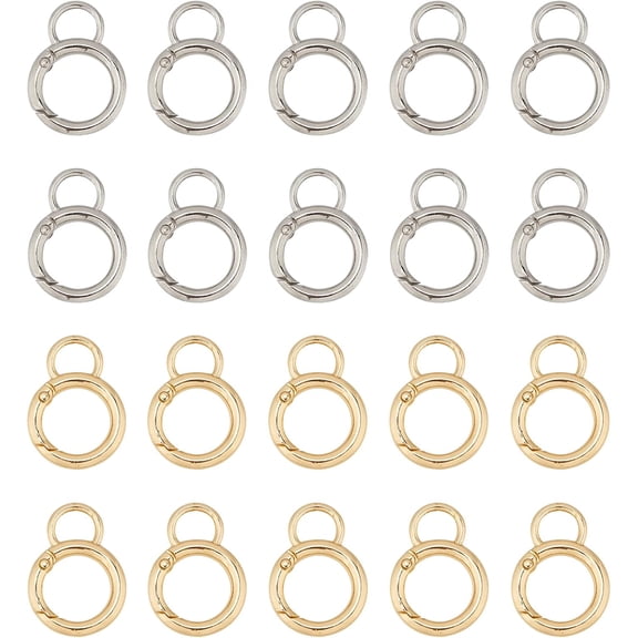 20 Pcs Spring O Rings 2 Colors Alloy Spring Gate 9x7mm O Ring Round Carabiner Snap Clip Keyring Spring Snap Spring Keyring Buckle Locking Carabiner Hook with Fixed Eyehole