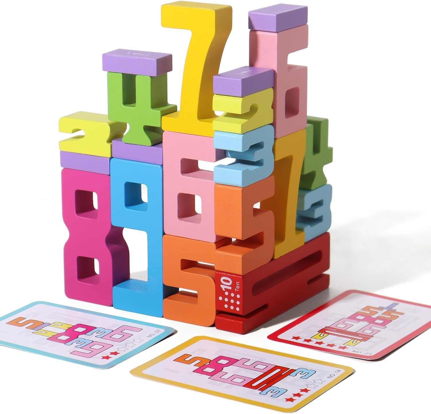 20 Pcs Stacking Wooden Math Numbers Blocks for 3+ Years Old Kids, 1-10 ...