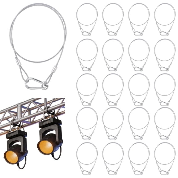 20 Pcs Stage Lights Safety Cables, Steel Security Wire Ropes with Clear PVC Coating, 31.5" Lighting Safety Cables with Loops & Carabiners for PAR Lights, Spotlights, Moving Headlights