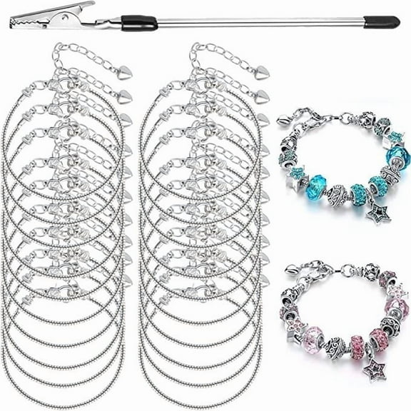 20 Pcs Staineless Steel Snake Chain DIY Bracelet Making Set and Easy Clip for Direct Hand Beading
