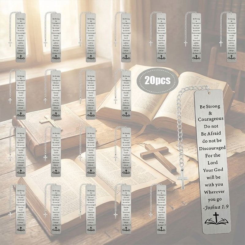 20 Pcs Stainless Steel Bible Verse Bookmarks with Cross Pendant, Inspirational Scripture Book Mark Set, Religious Gift Bulk for Church Reading Devotion Encouragement Gifts