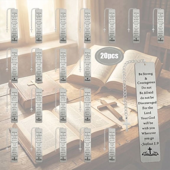 20 Pcs Stainless Steel Bible Verse Bookmarks with Cross Pendant, Inspirational Scripture Book Mark Set, Religious Gift Bulk for Church Reading Devotion Encouragement Gifts