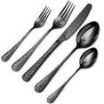 thumbnail image 1 of 20 Pcs Stainless Steel Carved Black Silverware Set Steak Knives, Cutlery Flatware Set for 4, Rose Flower Embossed Design, Forks Spoons, Dishwasher Safe, Mirror Polished, 1 of 8