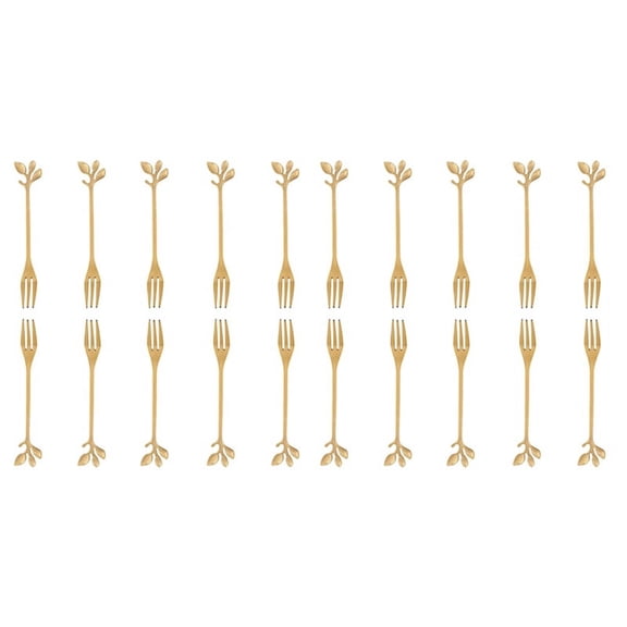 20 Pcs Stainless Steel Leaf Cake Fruit Forks Set Dessert Forks Golden