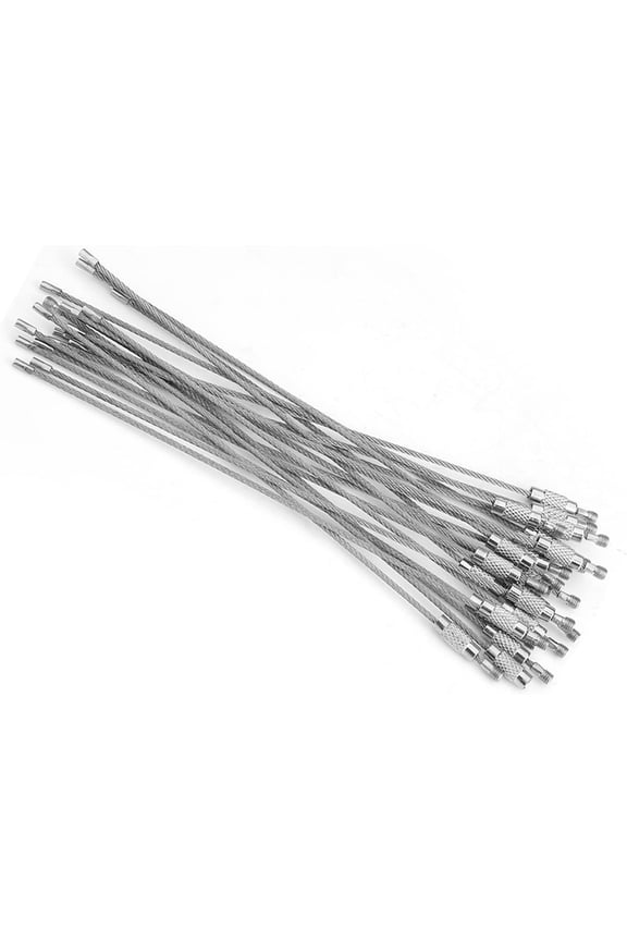 20 Pcs Stainless Steel Wire Keychains 5.9 Inch Cable Heavy Duty Key Rings Loop with Screw Locking Silver for Outdoor Activity Hiking