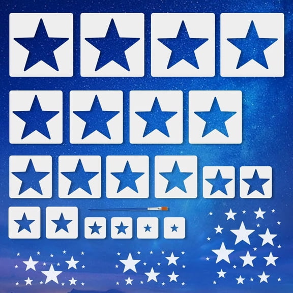 20 Pcs Star Painting Stencils 5 Sizes Reusable Star Pattern Drawing Template Hollowed PET Graffiti Theme Decoration Templates for Painting on Wood Wall Floor Furniture White DIY
