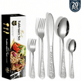 thumbnail image 1 of 20 Pcs Stylish Silverware Set Mirror Polished Stainless Steel Flatware Set Including Fork Spoon and Cutter for Dining Room Event Daily Meal, 1 of 10