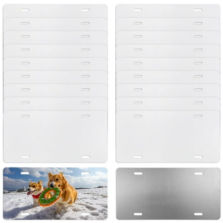 20 Pcs Sublimation Blank License Plates, 6 x 12 Inches Metal Plates for Custom Printing, Dog Design Included, Smooth Surface, Perfect for DIY Projects and Personalized Gifts